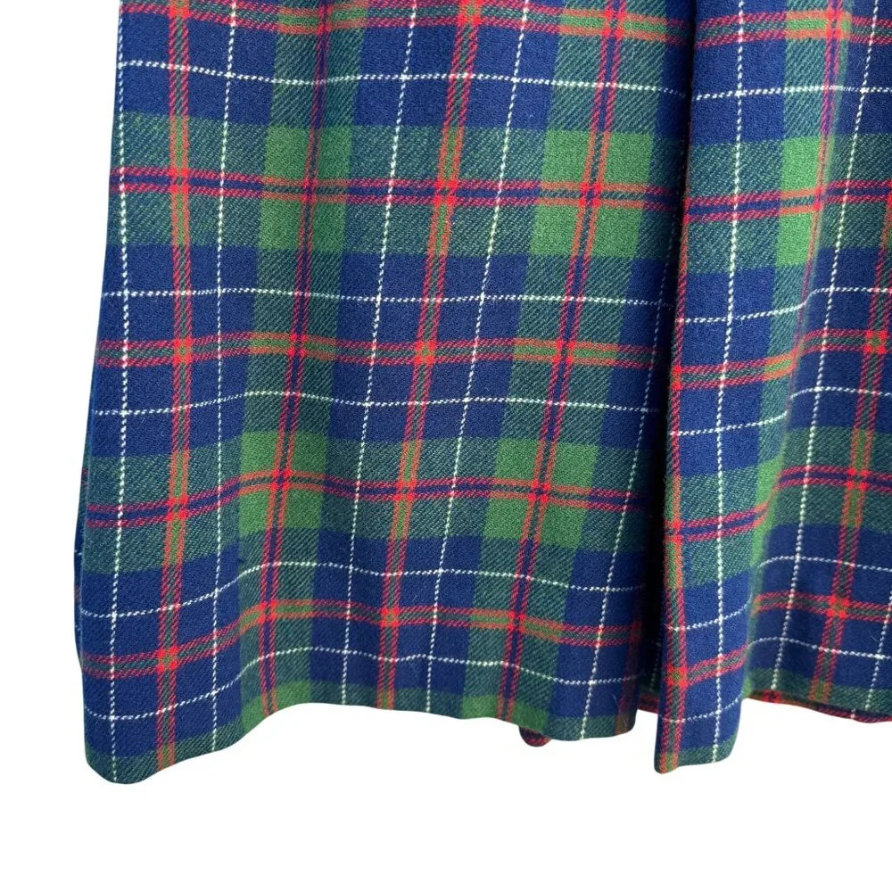 Pendleton Vintage Wool Green Blue Tartan Plaid Pleated Cheerleader Mini Skirt S - Picture 7 of 8